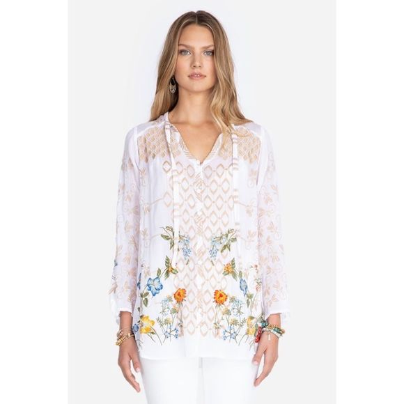 Johnny Was White Floral Luca Blouse Medium NWT - Picture 3 of 8